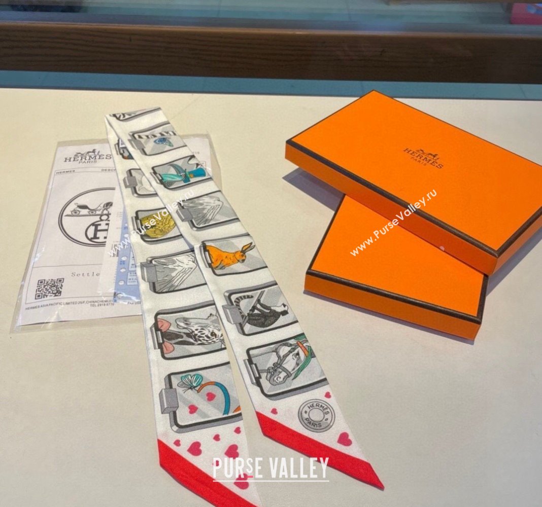 Hermes Story Twilly Silk Bandeau Scarf 5x86cm Red 2024 0304 (A-240304074)