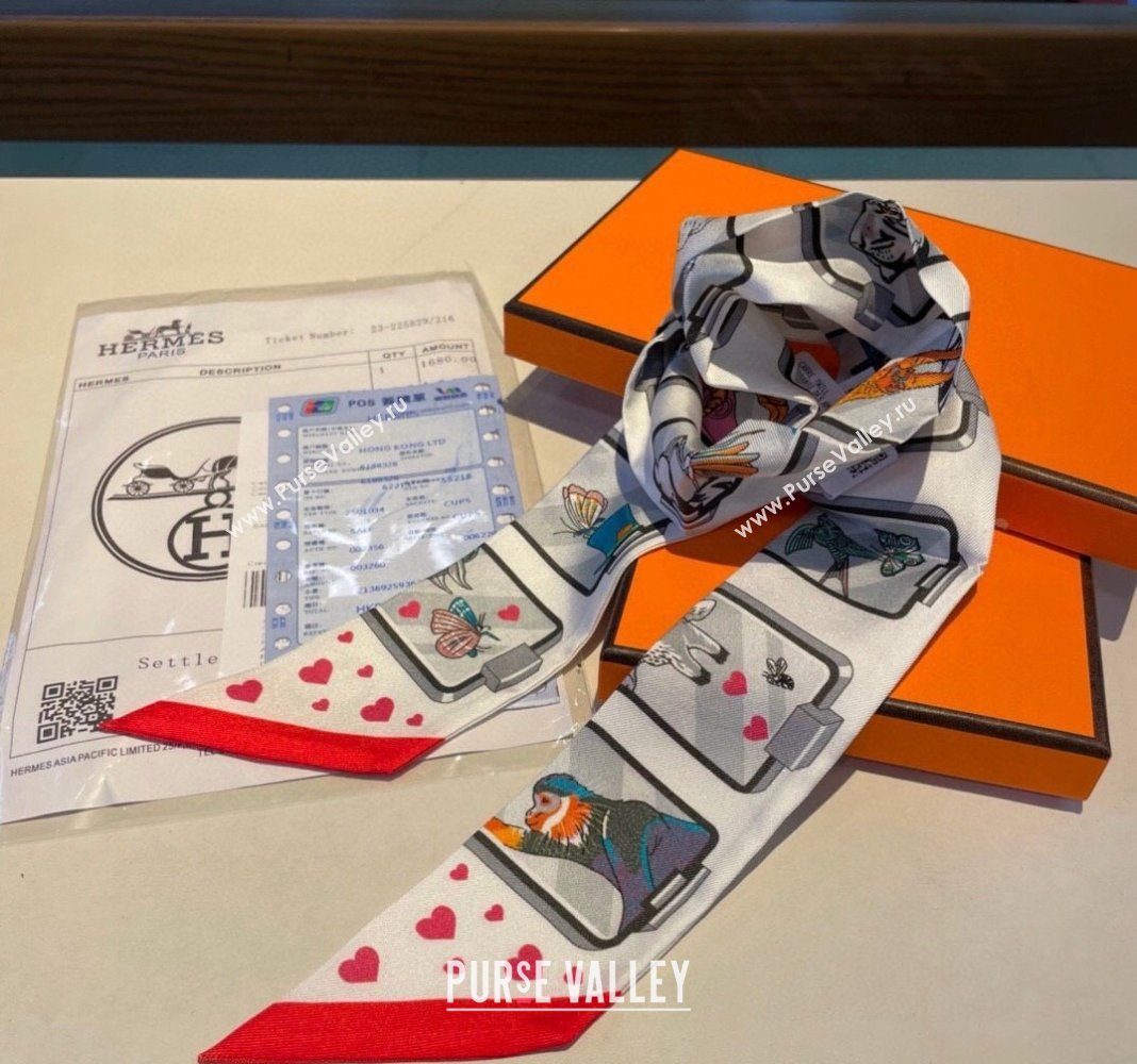 Hermes Story Twilly Silk Bandeau Scarf 5x86cm Red 2024 0304 (A-240304074)