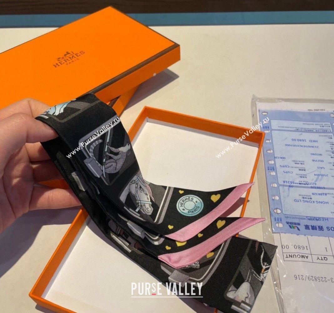 Hermes Story Twilly Silk Bandeau Scarf 5x86cm Light Pink 2024 0304 (A-240304075)