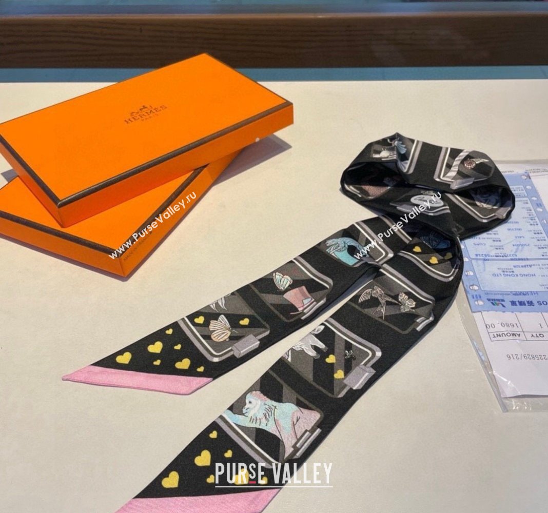 Hermes Story Twilly Silk Bandeau Scarf 5x86cm Light Pink 2024 0304 (A-240304075)