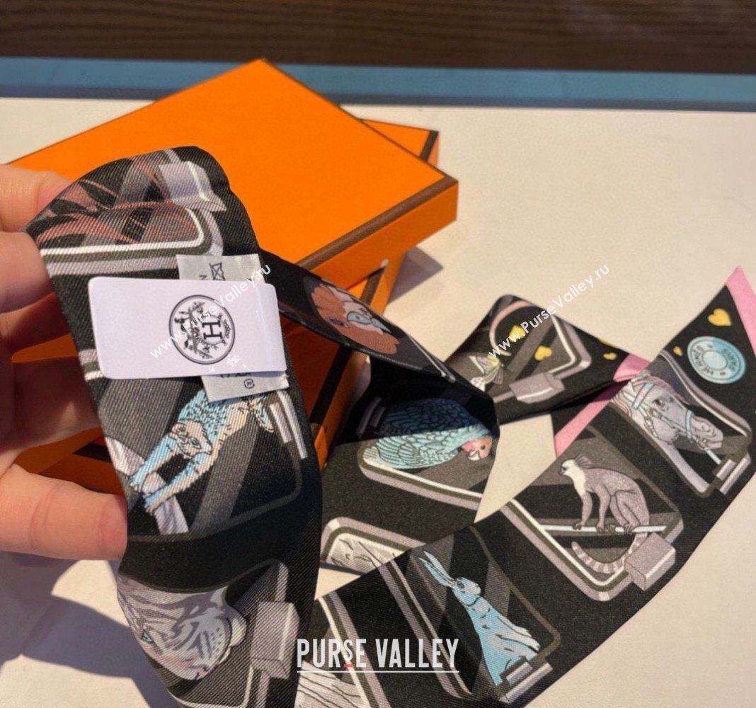 Hermes Story Twilly Silk Bandeau Scarf 5x86cm Light Pink 2024 0304 (A-240304075)