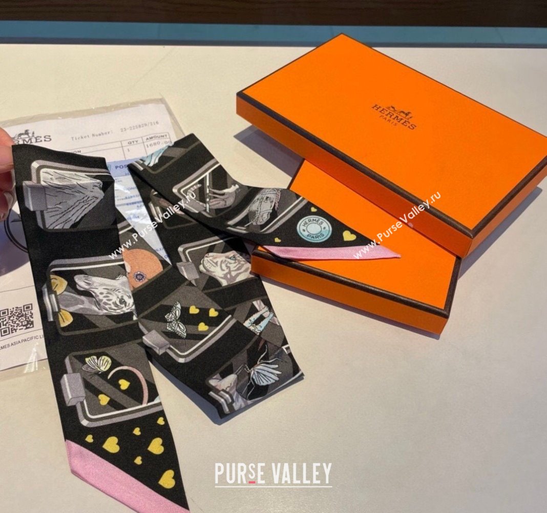 Hermes Story Twilly Silk Bandeau Scarf 5x86cm Light Pink 2024 0304 (A-240304075)