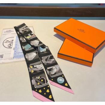 Hermes Story Twilly Silk Bandeau Scarf 5x86cm Light Pink 2024 0304 (A-240304075)