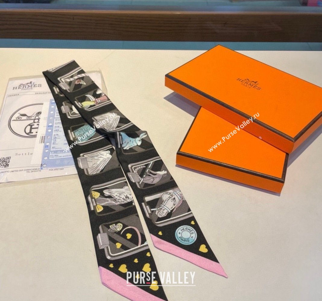 Hermes Story Twilly Silk Bandeau Scarf 5x86cm Light Pink 2024 0304 (A-240304075)