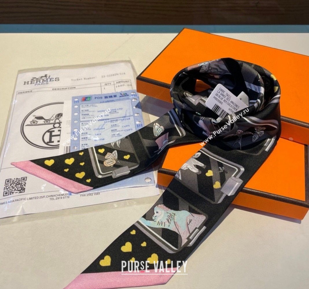 Hermes Story Twilly Silk Bandeau Scarf 5x86cm Light Pink 2024 0304 (A-240304075)