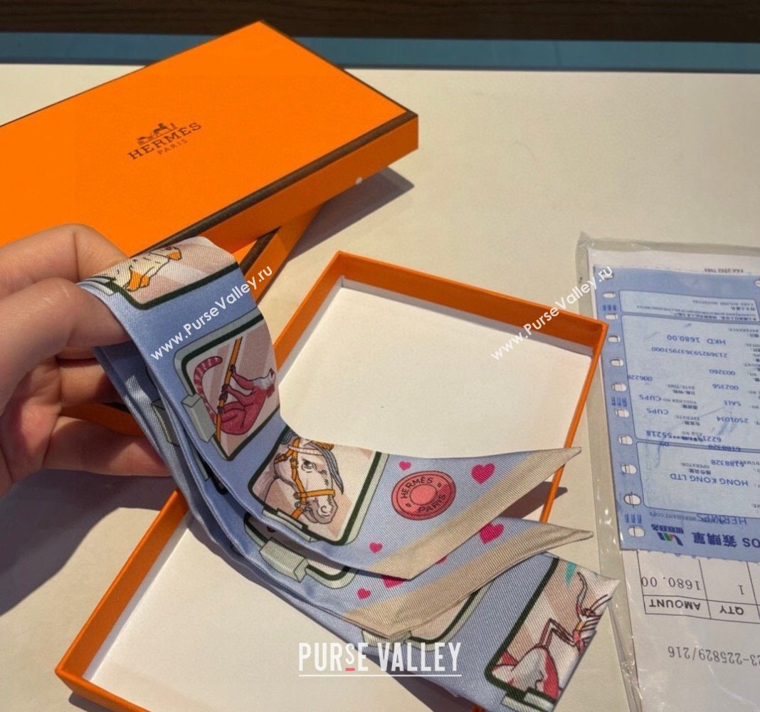 Hermes Story Twilly Silk Bandeau Scarf 5x86cm Beige 2024 0304 (A-240304076)