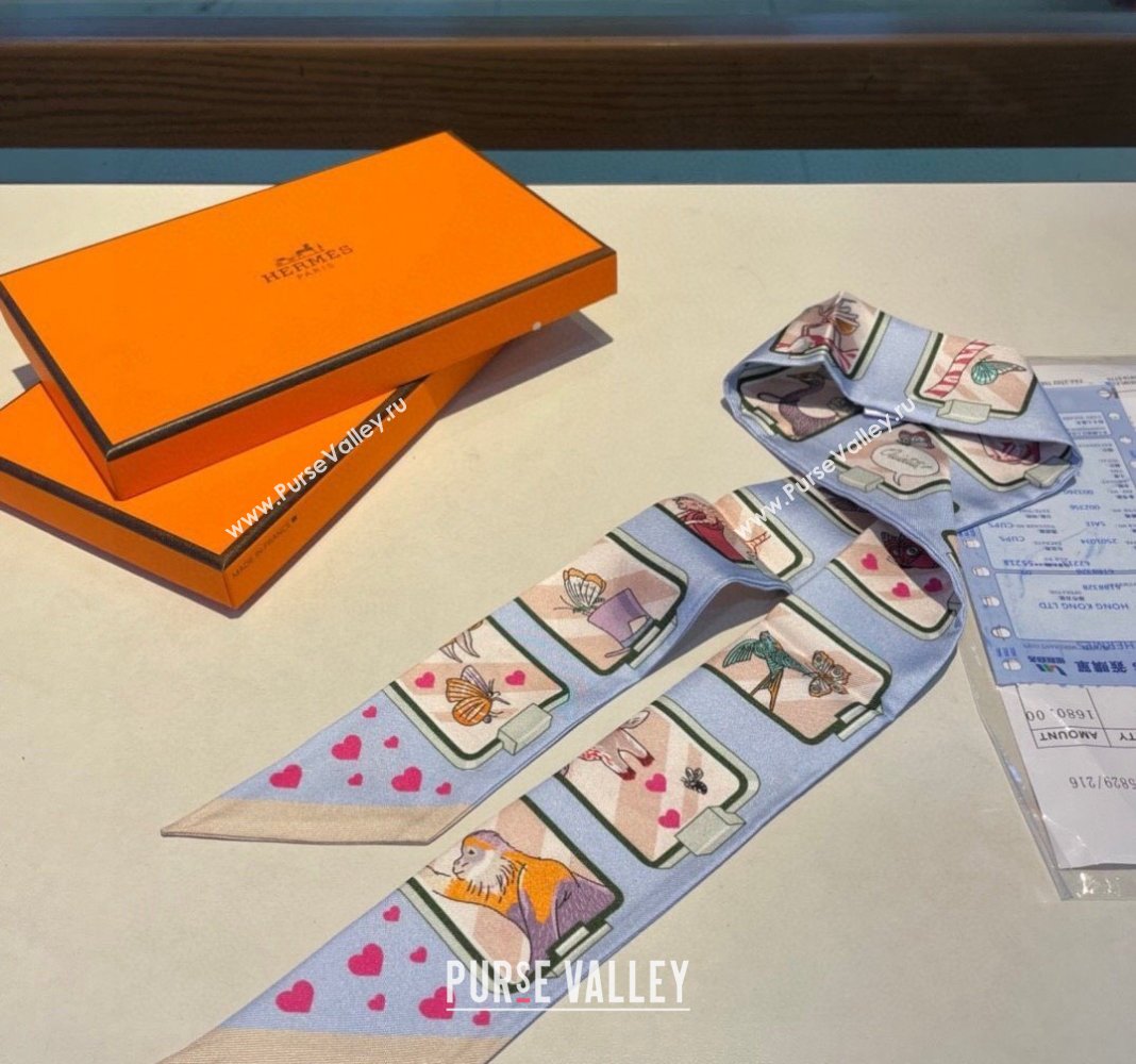 Hermes Story Twilly Silk Bandeau Scarf 5x86cm Beige 2024 0304 (A-240304076)