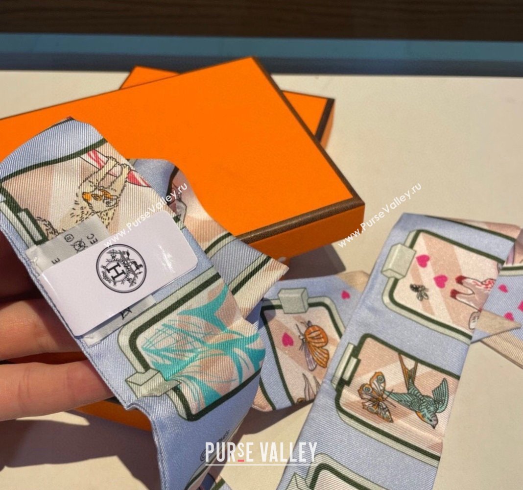 Hermes Story Twilly Silk Bandeau Scarf 5x86cm Beige 2024 0304 (A-240304076)