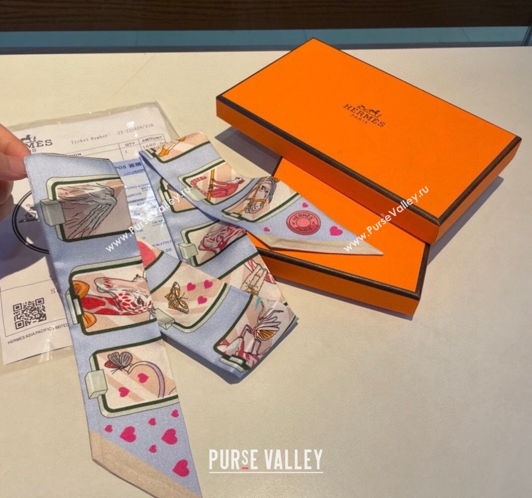 Hermes Story Twilly Silk Bandeau Scarf 5x86cm Beige 2024 0304 (A-240304076)