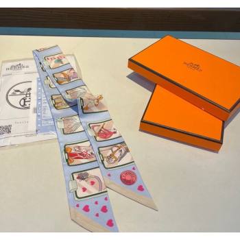 Hermes Story Twilly Silk Bandeau Scarf 5x86cm Beige 2024 0304 (A-240304076)