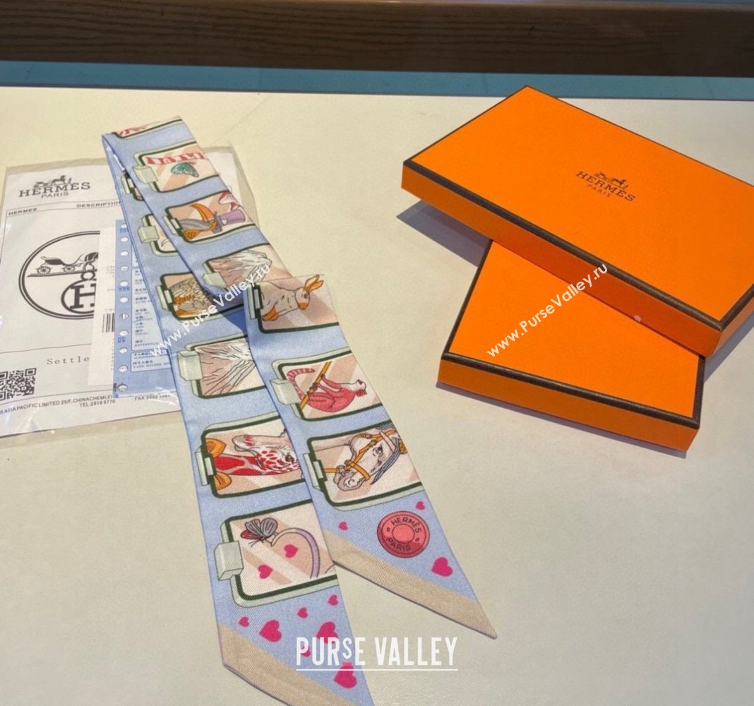 Hermes Story Twilly Silk Bandeau Scarf 5x86cm Beige 2024 0304 (A-240304076)