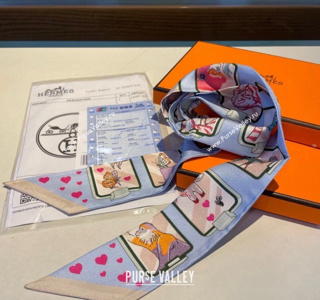 Hermes Story Twilly Silk Bandeau Scarf 5x86cm Beige 2024 0304 (A-240304076)