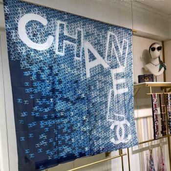 Chanel CC Silk Sqaure Scarf 90x90cm Blue 2024 0304 (A-240304078)