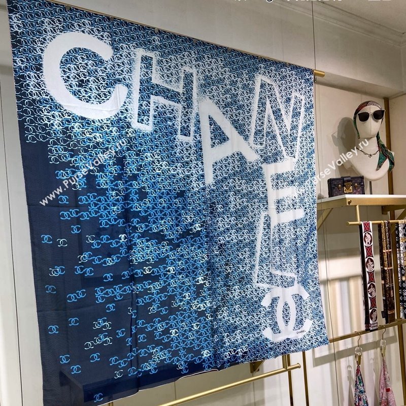 Chanel CC Silk Sqaure Scarf 90x90cm Blue 2024 0304 (A-240304078)