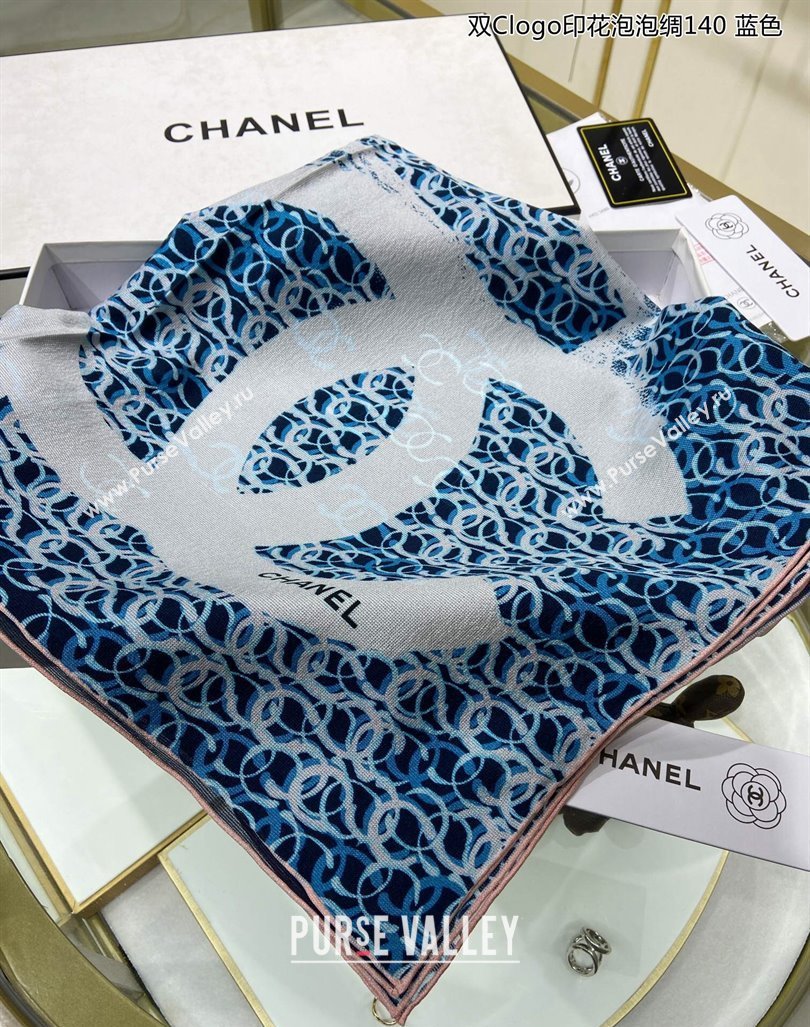 Chanel CC Silk Sqaure Scarf 90x90cm Blue 2024 0304 (A-240304078)