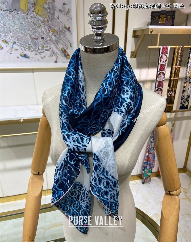 Chanel CC Silk Sqaure Scarf 90x90cm Blue 2024 0304 (A-240304078)