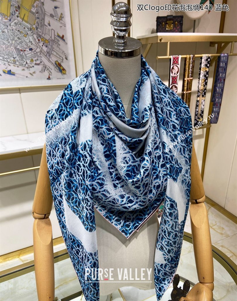 Chanel CC Silk Sqaure Scarf 90x90cm Blue 2024 0304 (A-240304078)