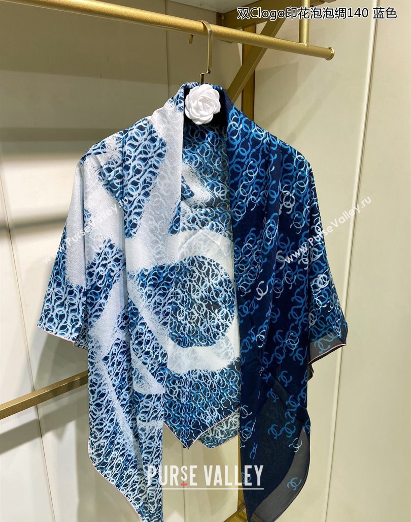 Chanel CC Silk Sqaure Scarf 90x90cm Blue 2024 0304 (A-240304078)