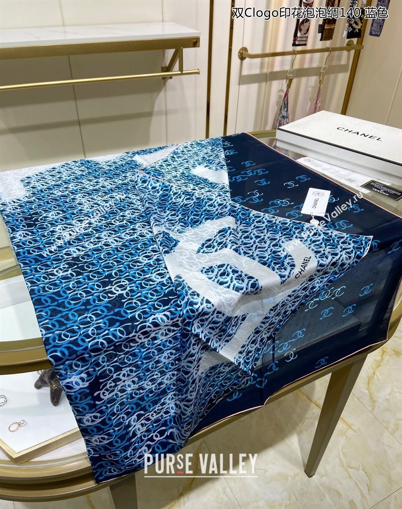 Chanel CC Silk Sqaure Scarf 90x90cm Blue 2024 0304 (A-240304078)