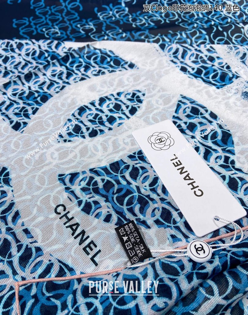 Chanel CC Silk Sqaure Scarf 90x90cm Blue 2024 0304 (A-240304078)