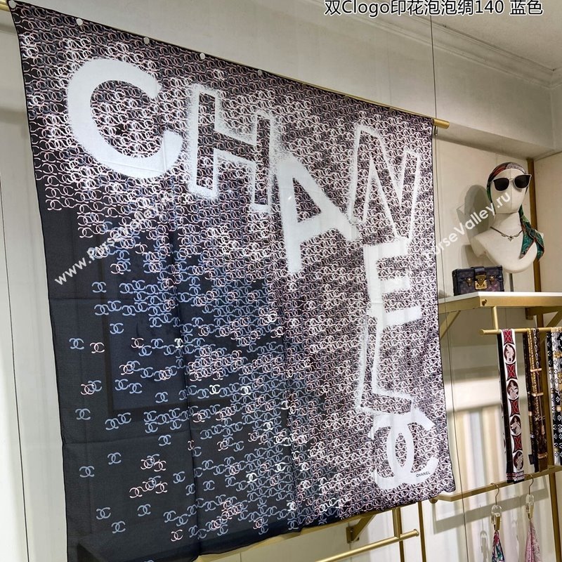Chanel CC Silk Sqaure Scarf 90x90cm Black 2024 0304 (A-240304079)