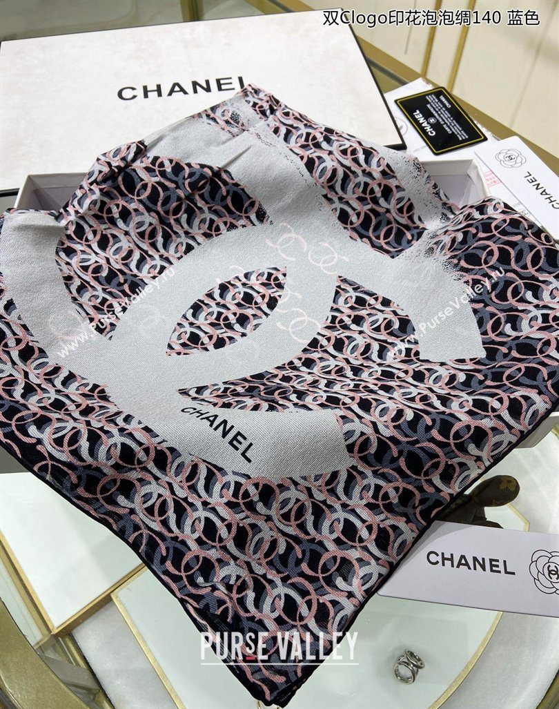 Chanel CC Silk Sqaure Scarf 90x90cm Black 2024 0304 (A-240304079)