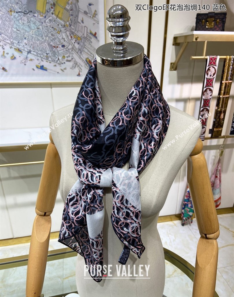 Chanel CC Silk Sqaure Scarf 90x90cm Black 2024 0304 (A-240304079)