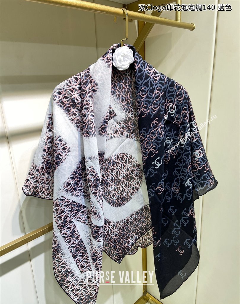 Chanel CC Silk Sqaure Scarf 90x90cm Black 2024 0304 (A-240304079)