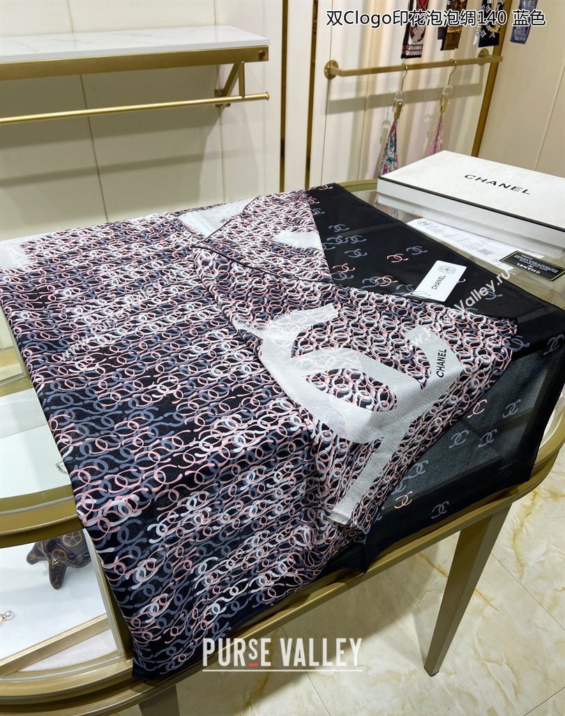 Chanel CC Silk Sqaure Scarf 90x90cm Black 2024 0304 (A-240304079)