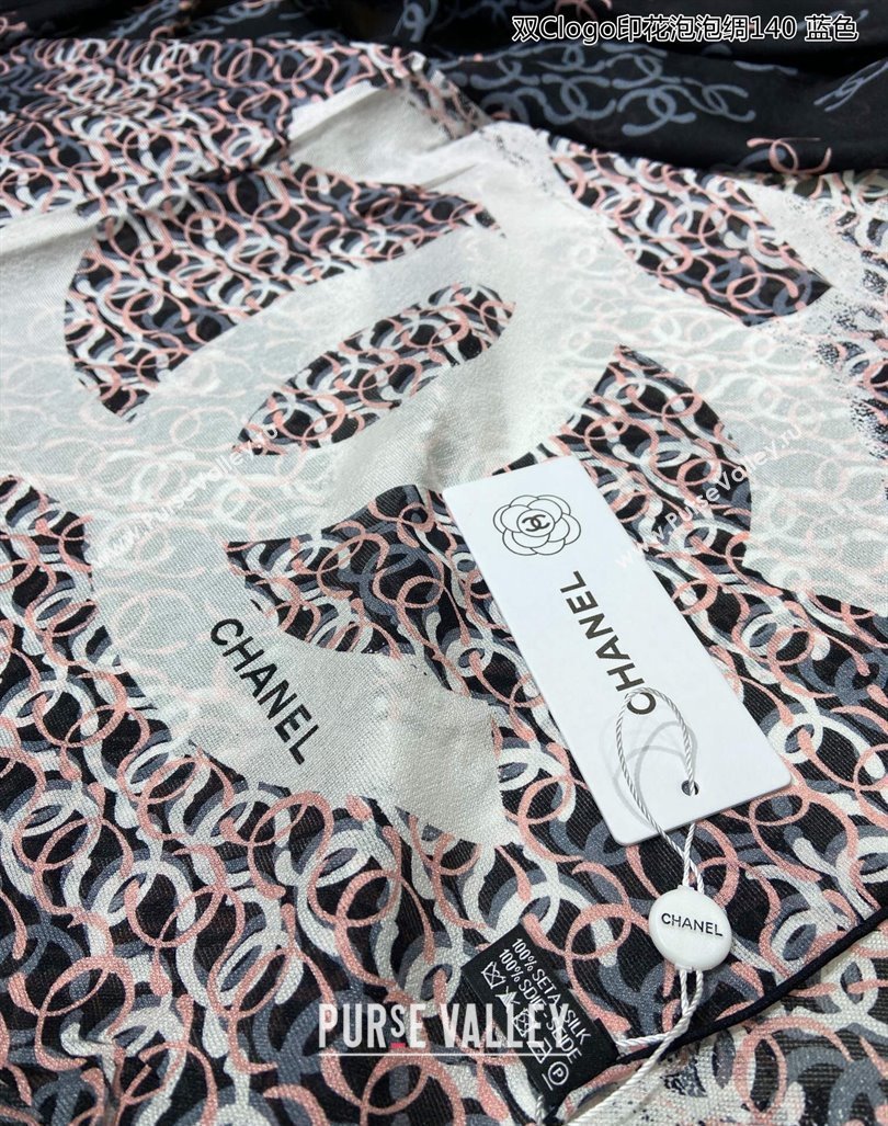 Chanel CC Silk Sqaure Scarf 90x90cm Black 2024 0304 (A-240304079)