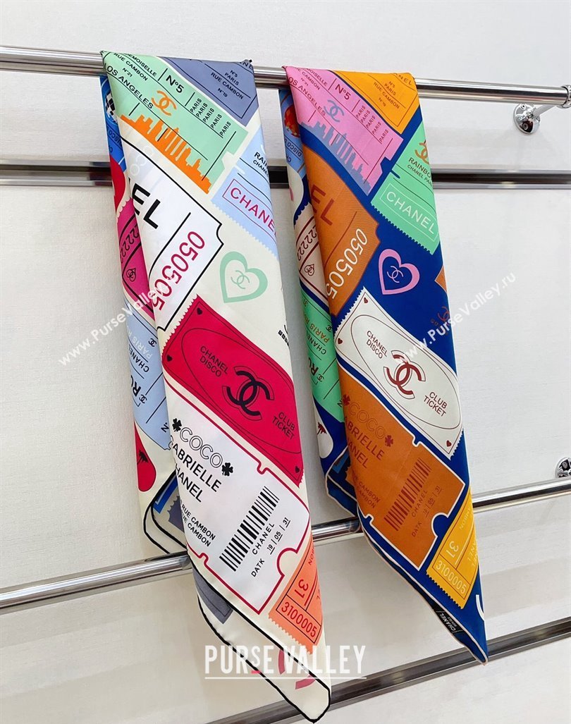 Chanel Logo Silk Sqaure Scarf 90x90cm White 2024 0305 (A-240304087)