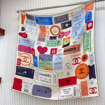 Chanel Logo Silk Sqaure Scarf 90x90cm White 2024 0305 (A-240304087)