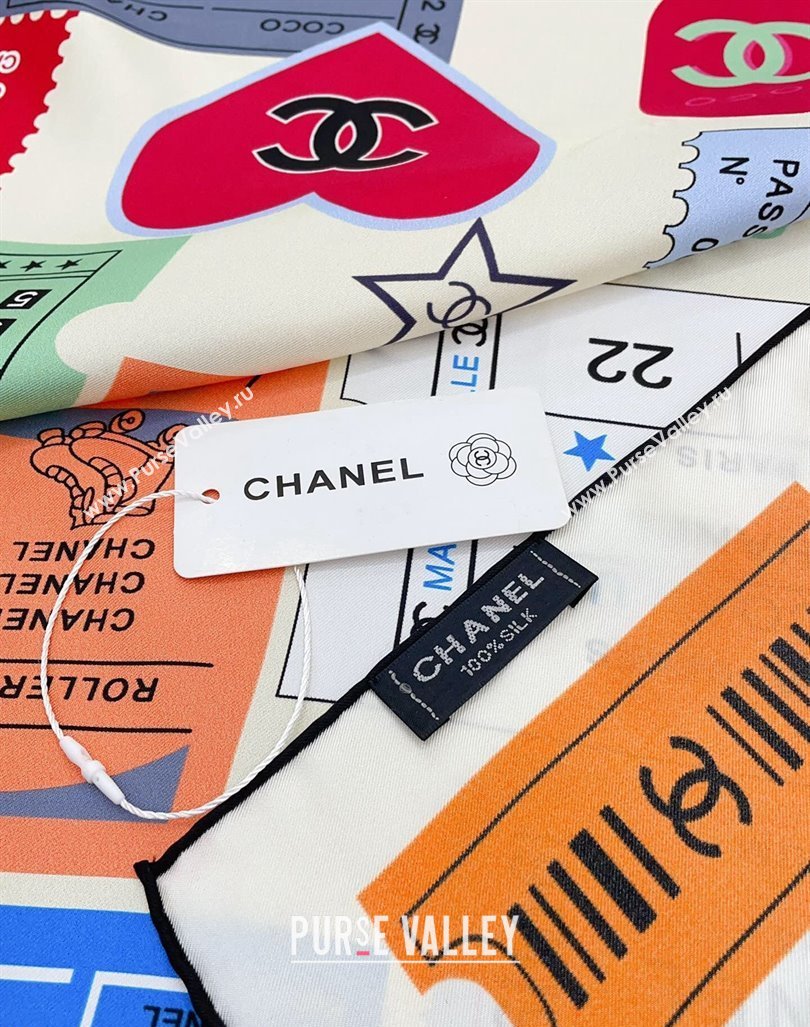 Chanel Logo Silk Sqaure Scarf 90x90cm White 2024 0305 (A-240304087)