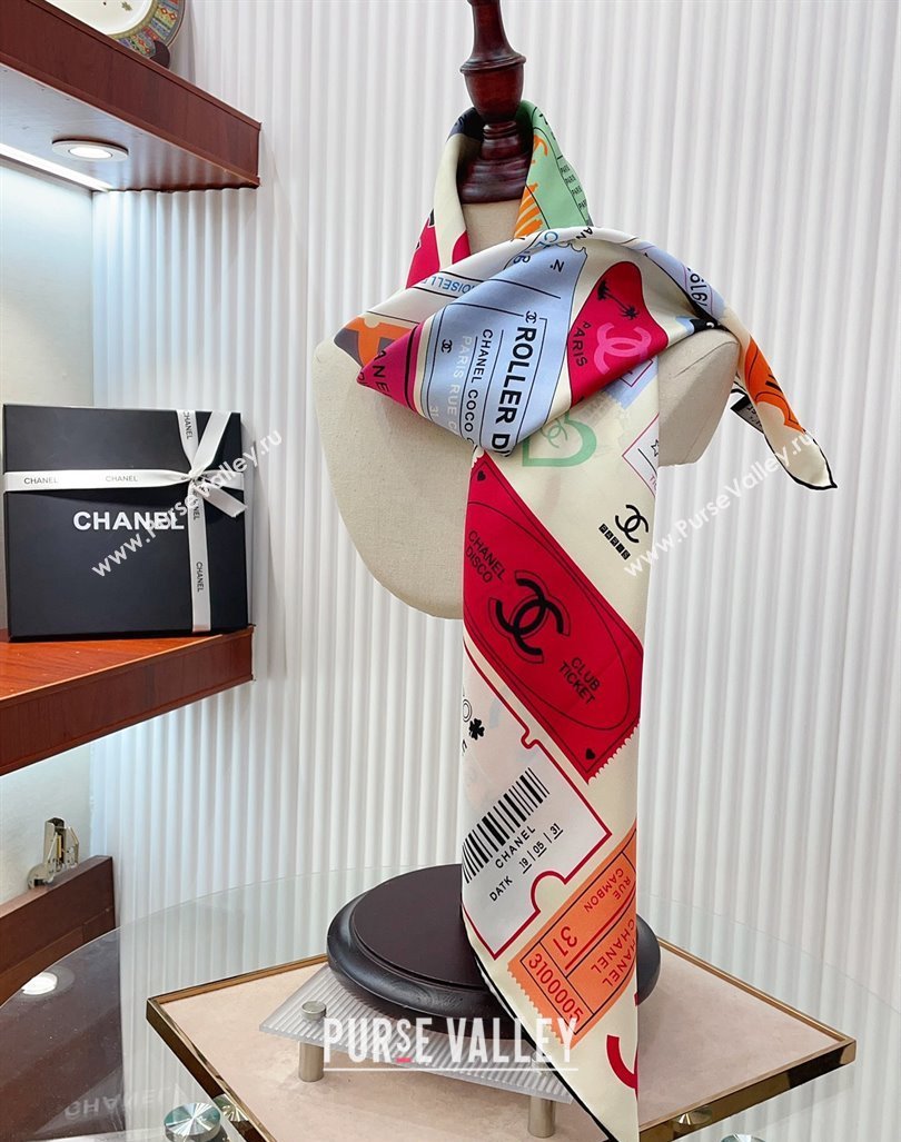 Chanel Logo Silk Sqaure Scarf 90x90cm White 2024 0305 (A-240304087)