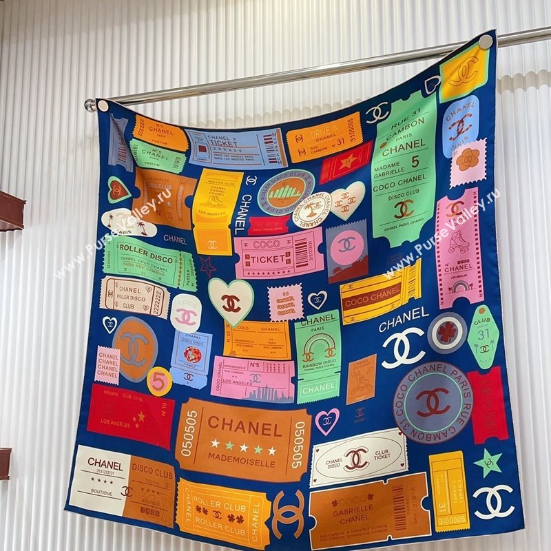 Chanel Logo Silk Sqaure Scarf 90x90cm Blue 2024 0305 (A-240304088)