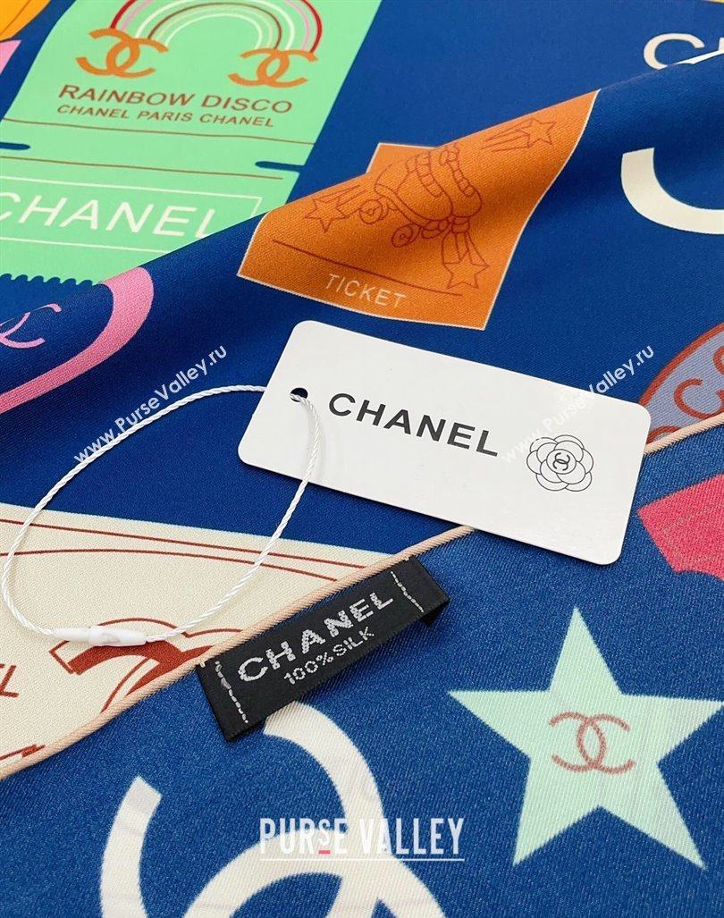 Chanel Logo Silk Sqaure Scarf 90x90cm Blue 2024 0305 (A-240304088)