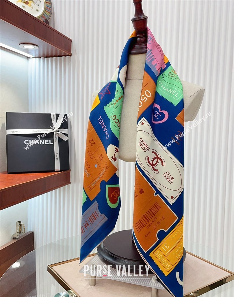 Chanel Logo Silk Sqaure Scarf 90x90cm Blue 2024 0305 (A-240304088)