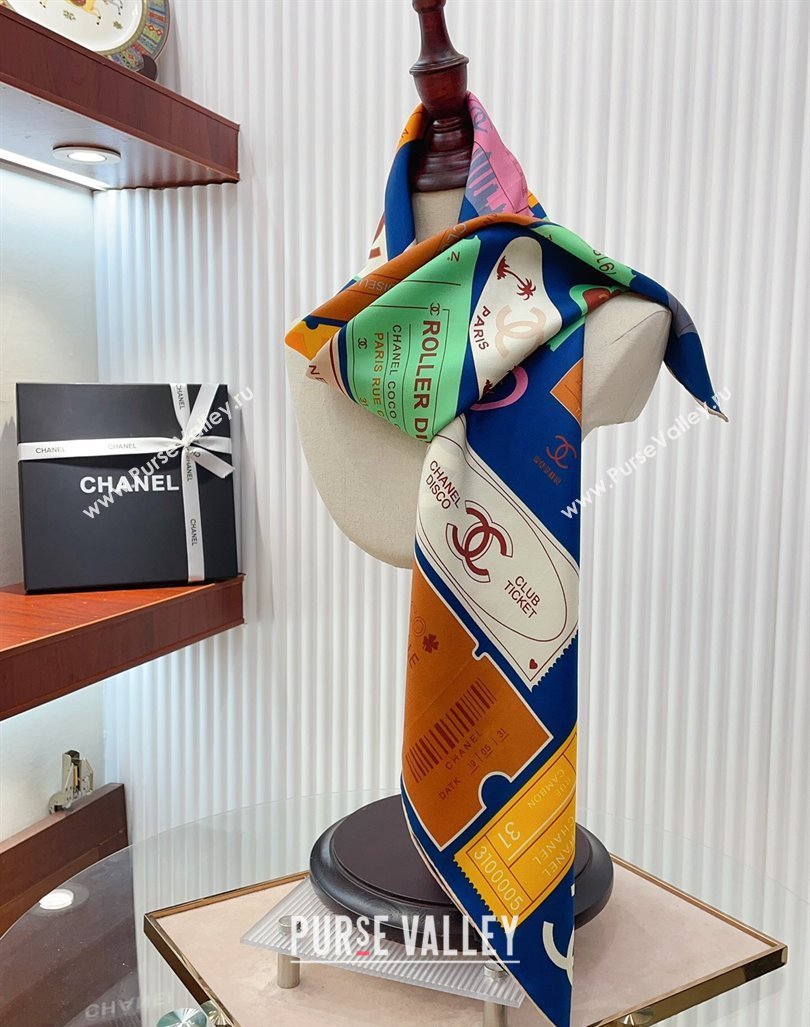 Chanel Logo Silk Sqaure Scarf 90x90cm Blue 2024 0305 (A-240304088)