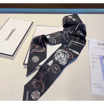 Chanel Silk Bandeau Scarf 5x120cm Black/Pink 2024 0304 (XMN-240304027)