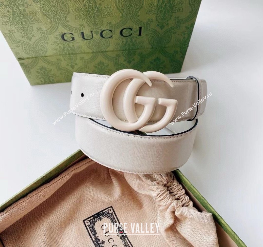 Gucci Leather Belt 4cm with GG Buckle All White 2024 0302 (99-240302061)