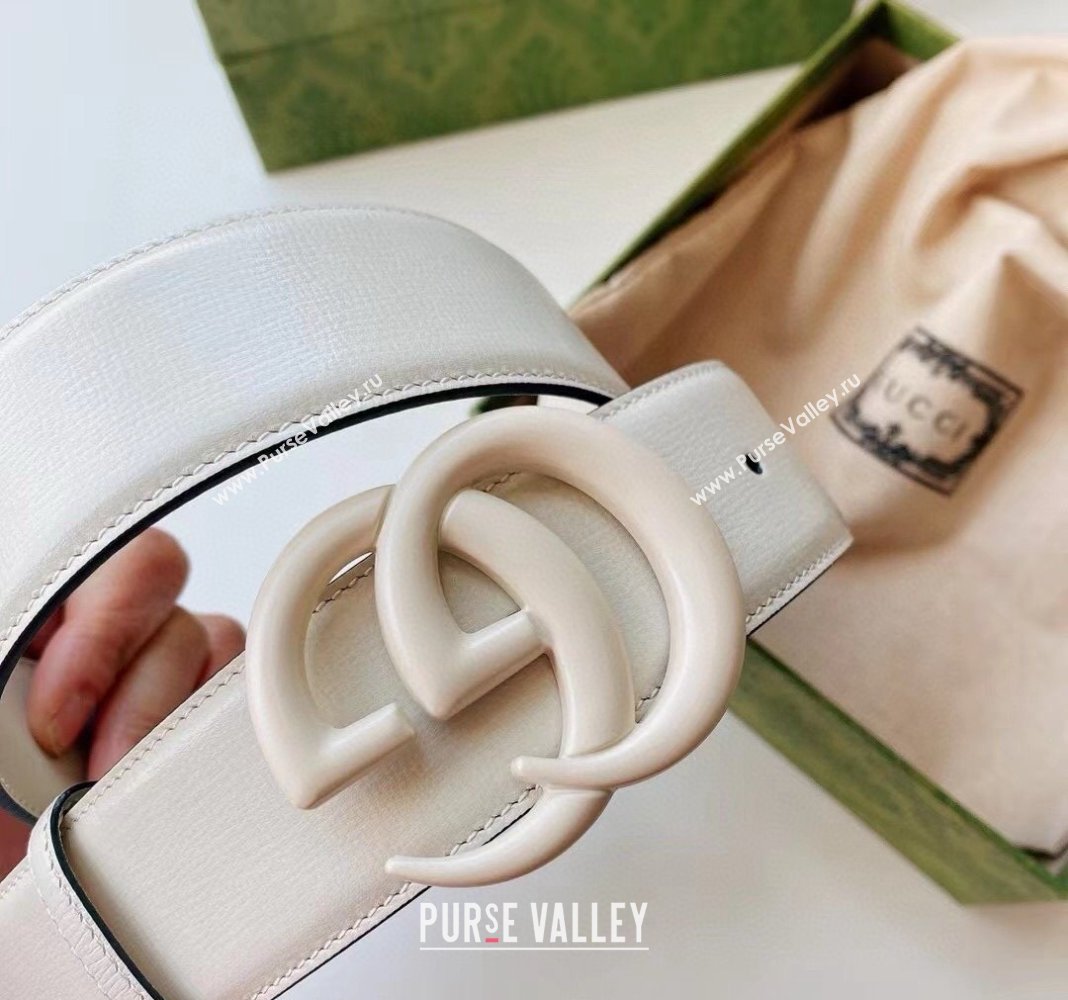 Gucci Leather Belt 4cm with GG Buckle All White 2024 0302 (99-240302061)