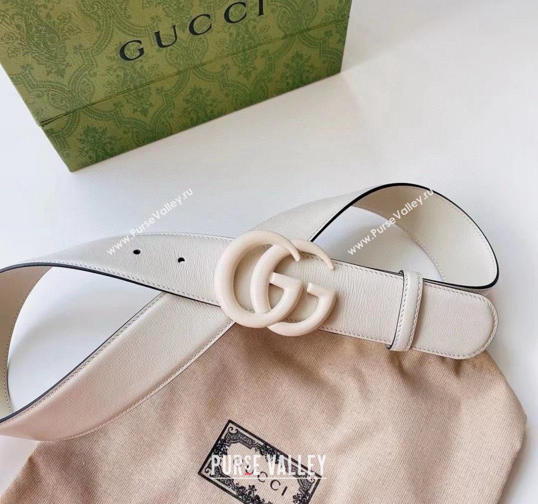 Gucci Leather Belt 4cm with GG Buckle All White 2024 0302 (99-240302061)