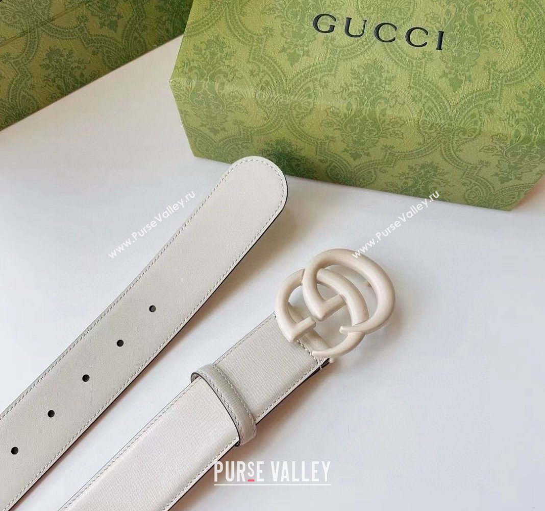 Gucci Leather Belt 4cm with GG Buckle All White 2024 0302 (99-240302061)