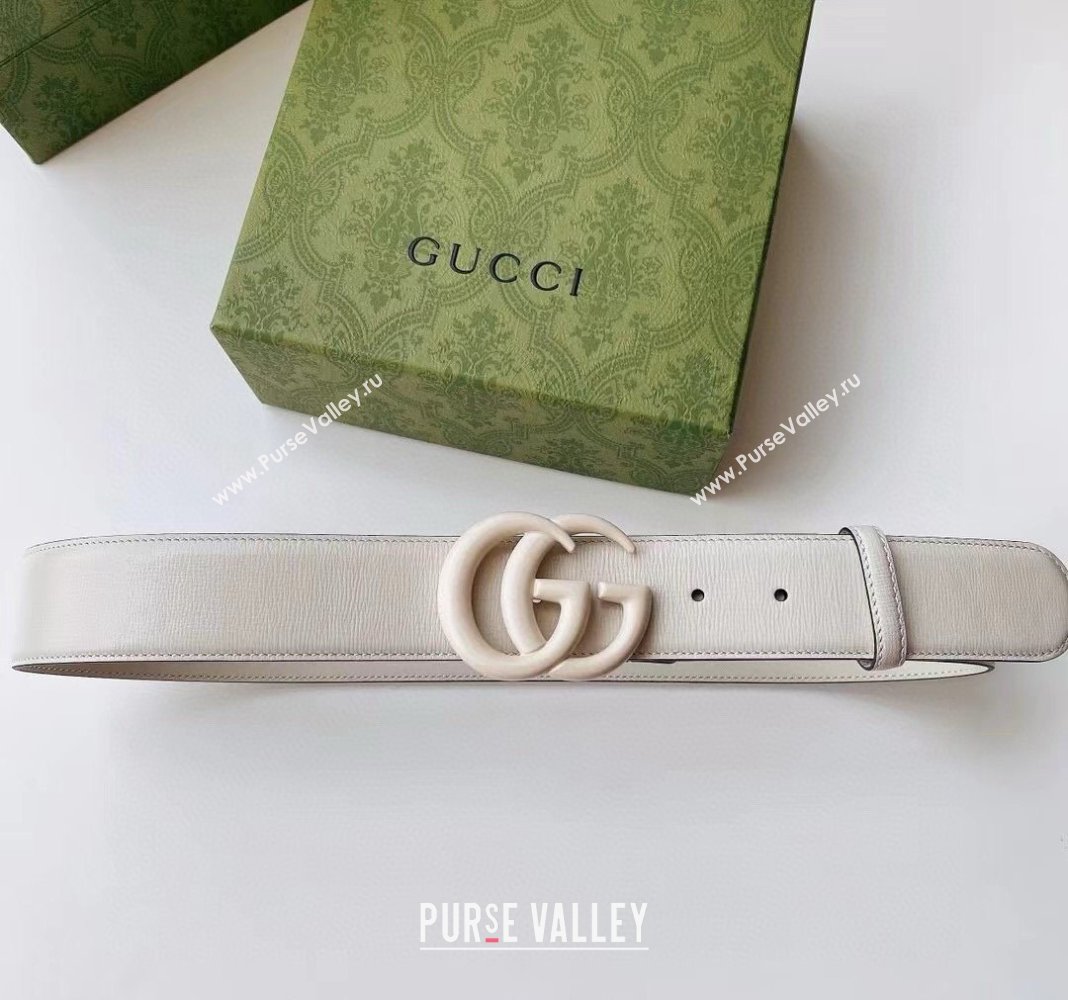 Gucci Leather Belt 4cm with GG Buckle All White 2024 0302 (99-240302061)