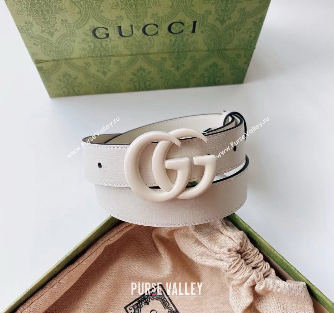 Gucci Leather Belt 3cm with GG Buckle All White 2024 0302 (99-240302062)