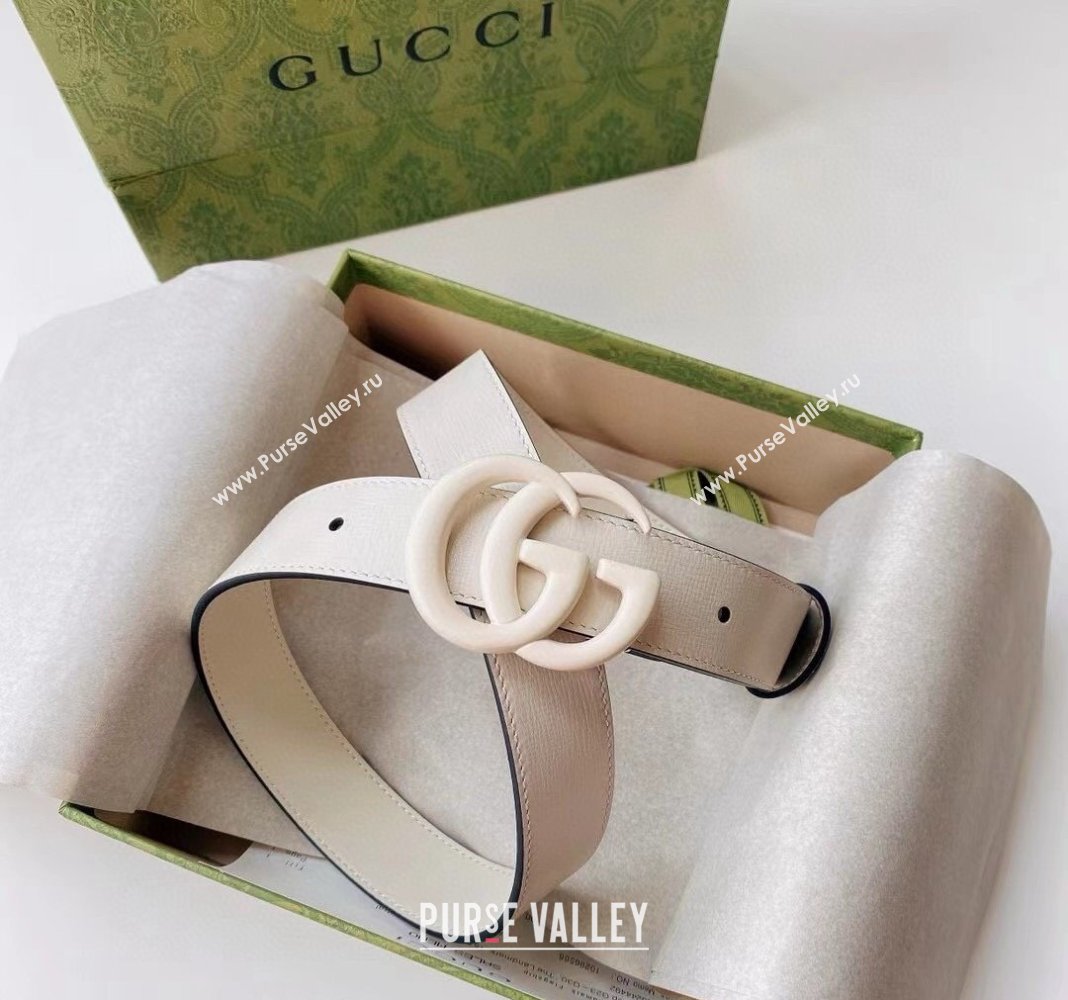 Gucci Leather Belt 3cm with GG Buckle All White 2024 0302 (99-240302062)