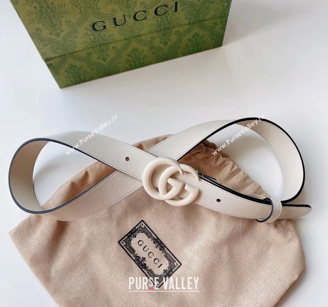Gucci Leather Belt 3cm with GG Buckle All White 2024 0302 (99-240302062)