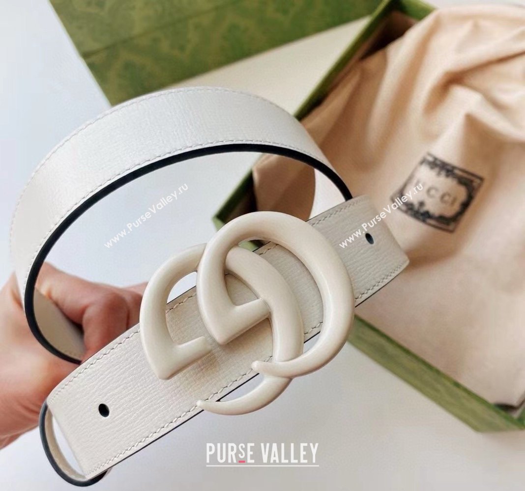 Gucci Leather Belt 3cm with GG Buckle All White 2024 0302 (99-240302062)