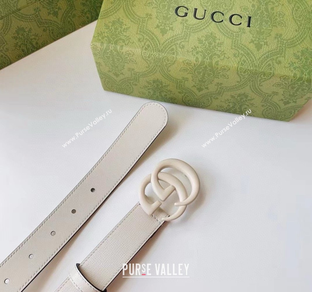 Gucci Leather Belt 3cm with GG Buckle All White 2024 0302 (99-240302062)