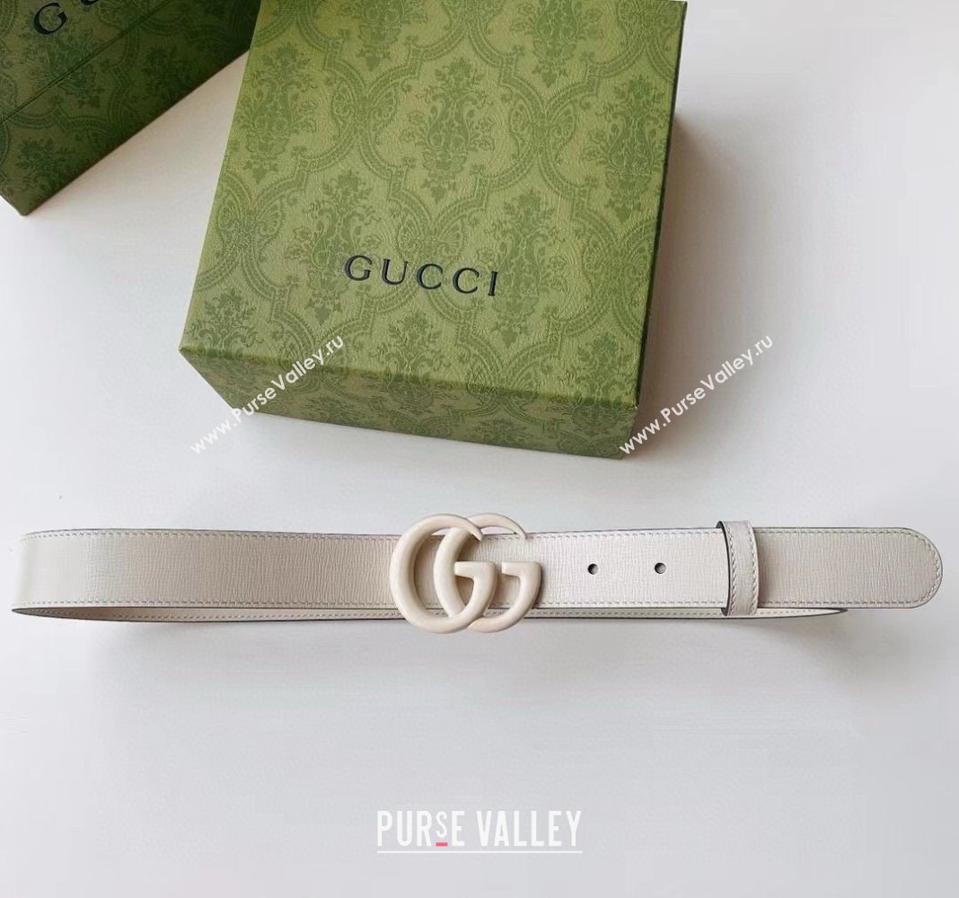 Gucci Leather Belt 2cm with GG Buckle All White 2024 0302 (99-240302063)